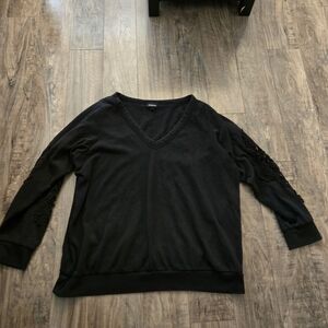 torrid Black V‑Neck Pullover with Lace Sleeve Detail